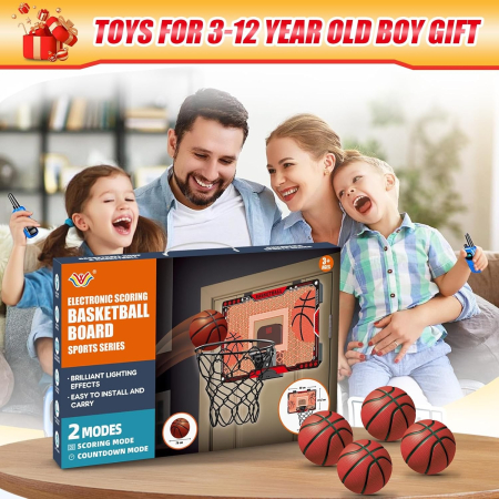 Cos de Baschet pentru Copii, , cu Tablou de Bord Electronic, Minge, Pompa, 2 Moduri, Interior/Exterior, Inel Metalic si Rabatabil cu Arc, Luminos, 41x27.5x5 cm, Multicolor [3]