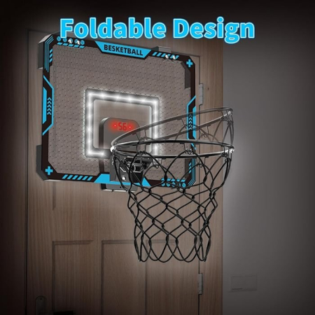 Cos de Baschet pentru Copii, , cu Tablou de Bord Electronic, Minge, Pompa, 2 Moduri, Interior/Exterior, Inel Metalic si Rabatabil cu Arc, Luminos, 41x31x5 cm, Multicolor [2]