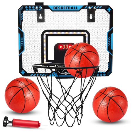 Cos de Baschet pentru Copii, , cu Tablou de Bord Electronic, Minge, Pompa, 2 Moduri, Interior/Exterior, Inel Metalic si Rabatabil cu Arc, Luminos, 41x31x5 cm, Multicolor [4]