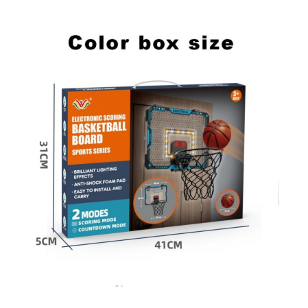 Cos de Baschet pentru Copii, , cu Tablou de Bord Electronic, Minge, Pompa, 2 Moduri, Interior/Exterior, Inel Metalic si Rabatabil cu Arc, Luminos, 41x31x5 cm, Multicolor [12]