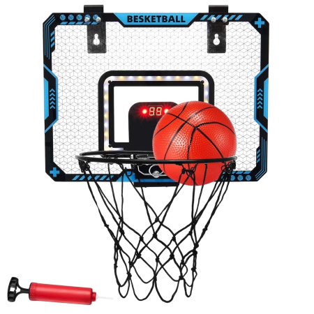 Jucarii interactive - Cos de Baschet pentru Copii, , cu Tablou de Bord Electronic, Minge, Pompa, 2 Moduri, Interior/Exterior, Inel Metalic si Rabatabil cu Arc, Luminos, 41x31x5 cm, Multicolor