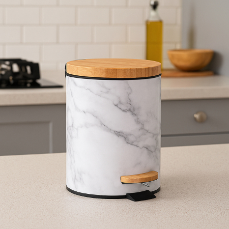 Cos de gunoi cu pedala 5Five Lea cu inchidere soft-close, PP si otel, 17x25 cm, alb [5]