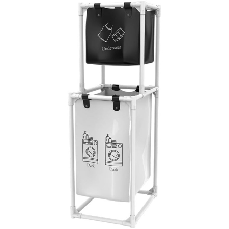 Cos de Rufe, , cu 2 Etaje, 2 Cosuri, Cadru de Otel Inoxidabil, 97x44x31 cm, Alb [4]