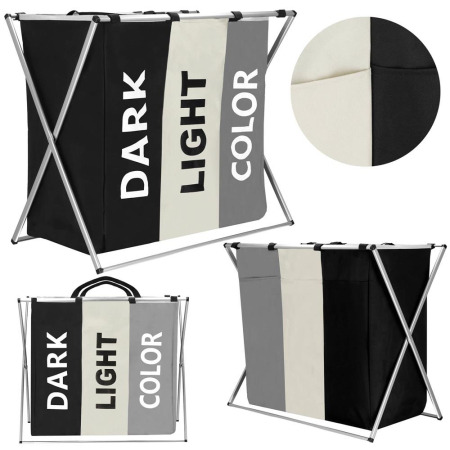 Cos de rufe cu 3 compartimente, cadru aluminiu, 60x40x68cm, 146 litri [3]