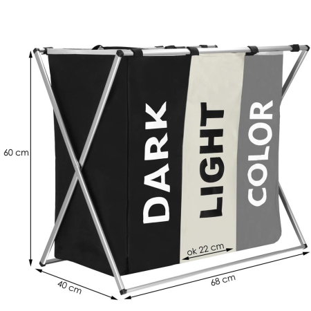 Cos de rufe cu 3 compartimente, cadru aluminiu, 60x40x68cm, 146 litri [6]