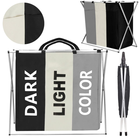 Cos de rufe cu 3 compartimente, cadru aluminiu, 60x40x68cm, 146 litri [4]