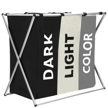 Disponibil livrare locker - Cos de rufe cu 3 compartimente, cadru aluminiu, 60x40x68cm, 146 litri