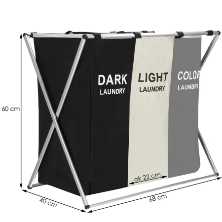 Cos de rufe cu 3 compartimente, cadru aluminiu, 68x40x60cm, 146 litri [13]