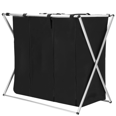 Cos de rufe cu 3 compartimente, cadru aluminiu, 68x40x60cm, 146 litri, negru [6]