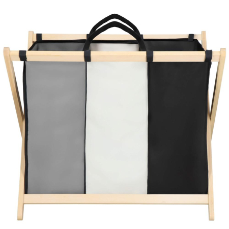 Cos de rufe cu 3 compartimente, cadru din lemn, 67x42x57 cm, 105 litri [7]