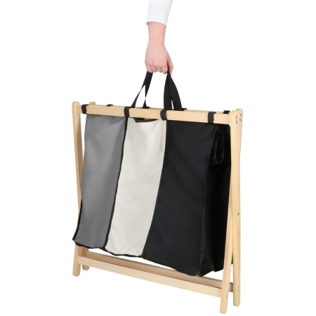 Cos de rufe cu 3 compartimente, cadru din lemn, 67x42x57 cm, 105 litri [16]