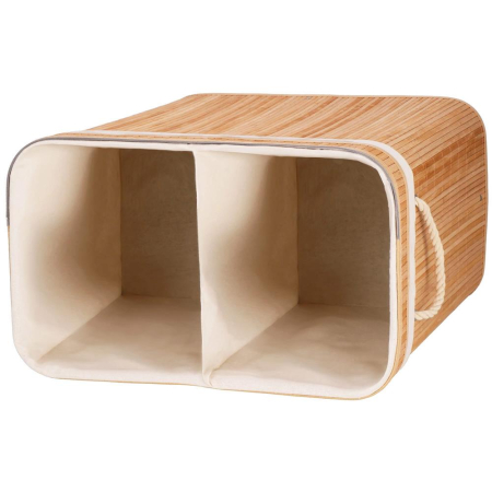 Cos de rufe din bambus cu capac, 2 compartimente, sac detasabil, volum 100L, 53x32x62cm, maro [10]