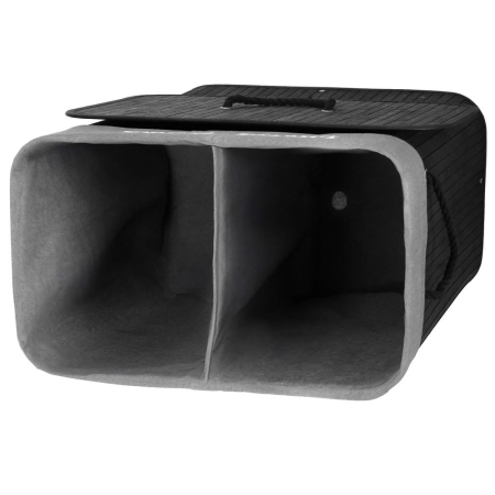 Cos de rufe din bambus cu capac, 2 compartimente, sac detasabil, volum 100L, 54x34x60cm, negru [15]