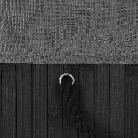 Cos de rufe din bambus cu capac, 2 compartimente, sac detasabil, volum 100L, 54x34x60cm, negru [18]