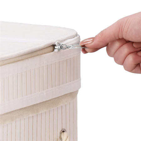 Cos de rufe din bambus cu capac, 2 compartimente, sac detasabil, volum 100L, 54x35x60cm, alb [6]