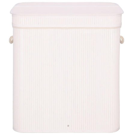 Cos de rufe din bambus cu capac, 2 compartimente, sac detasabil, volum 100L, 54x35x60cm, alb [9]