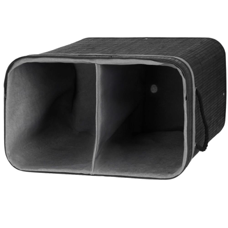 Cos de rufe din bambus cu capac, 2 compartimente, sac detasabil, volum 100L, 54x35x60cm, negru [15]