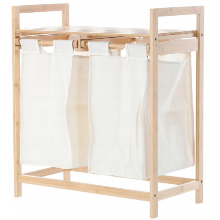 BAIE - Cos de rufe din bambus si blat din lemn, 2 cosuri din panza, 64x73x33cm, natur