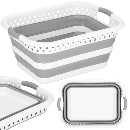 Cos de rufe pliabil tip lighean, cu manere, din plastic si silicon, 53x38x24cm, 24litri, gri [16]
