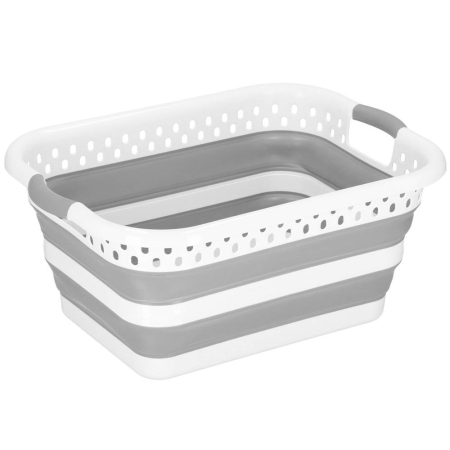 Cos de rufe pliabil tip lighean, cu manere, din plastic si silicon, 53x38x24cm, 24litri, gri [2]