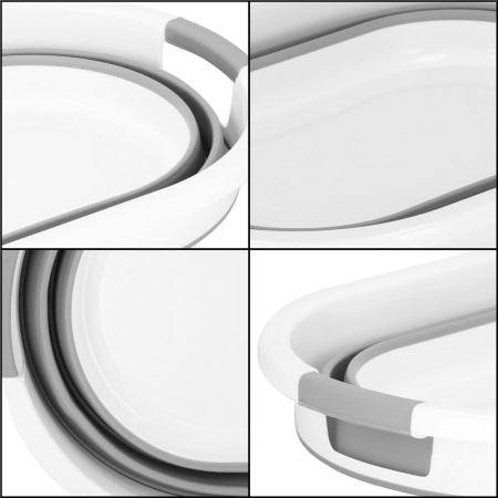 Cos de rufe pliabil tip lighean, cu manere, din plastic si silicon, 54x38x23cm, 24litri, gri [11]