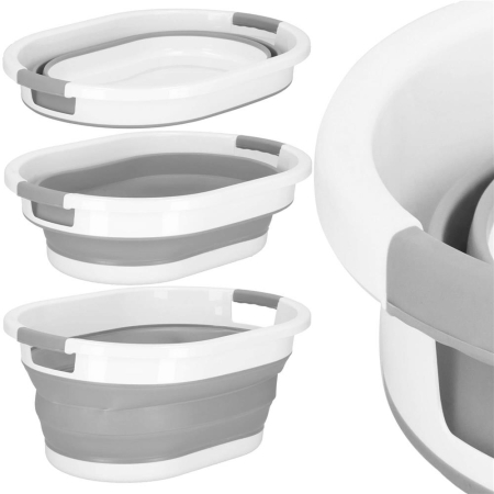 Cos de rufe pliabil tip lighean, cu manere, din plastic si silicon, 54x38x23cm, 24litri, gri [15]