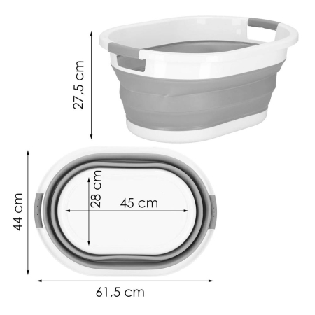 Cos de rufe pliabil tip lighean, cu manere, din plastic si silicon, 62x44x28cm, 39litri, gri [16]