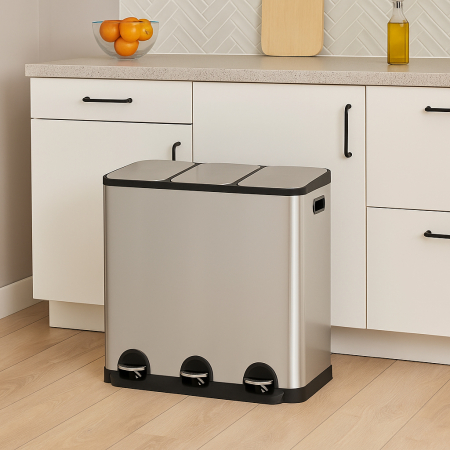 Cos gunoi 5Five Ariane, colectare selectiva, 3 compartimente 18L, inox, 61x36x62 cm, gri [2]