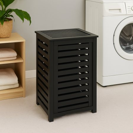 Cos rufe 5Five Sicela din lemn MDF, capacitate 65 litri, 40x40x58 cm, negru [5]