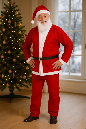 Costum Mos Craciun universal, 5 piese cu accesorii, din fetru, rosu [1]