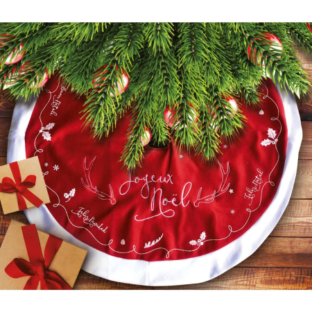 Covor decorativ pentru brad, din fetru matlasat, diametru 90 cm, rosu [1]