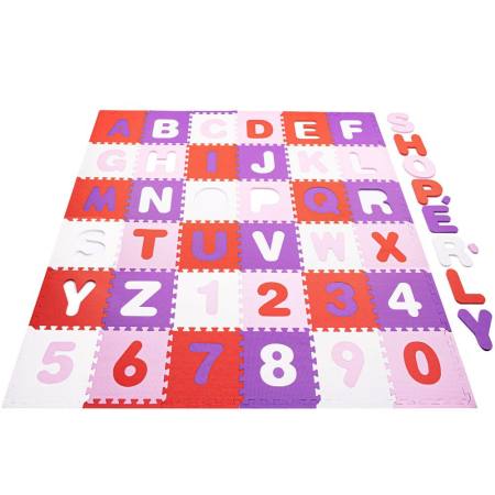 Covor din spuma pentru copii, tip puzzle cifre si litere, 36 piese, 175×175 cm, multicolor [4]