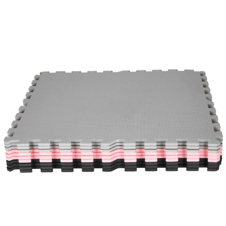 Covor din spuma pentru copii, tip puzzle forme, 27 piese, termoizolant, 179×179 cm, gri roz [13]