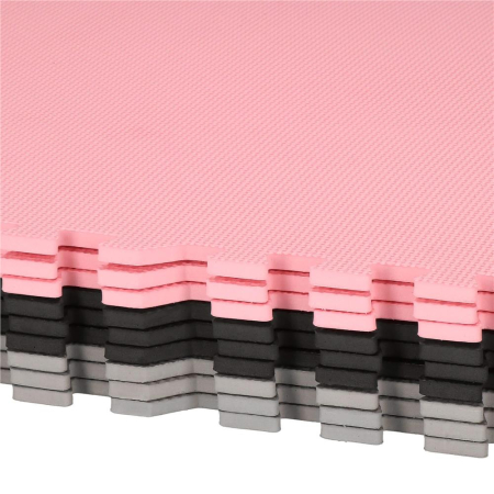 Covor din spuma pentru copii, tip puzzle forme, 27 piese, termoizolant, 179×179 cm, gri roz [2]