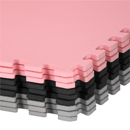 Covor din spuma pentru copii, tip puzzle forme, 27 piese, termoizolant, 179×179 cm, gri roz [3]