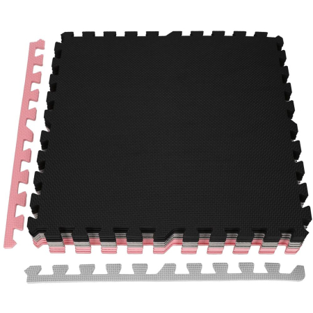 Covor din spuma pentru copii, tip puzzle forme, 27 piese, termoizolant, 179×179 cm, gri roz [15]