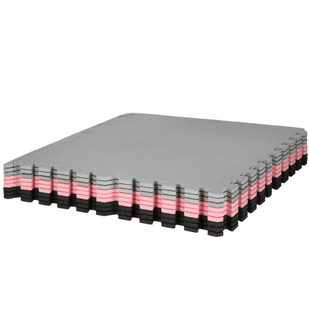 Covor din spuma pentru copii, tip puzzle forme, 27 piese, termoizolant, 179×179 cm, gri roz [11]