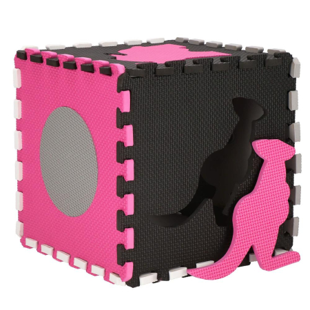 Covor din spuma pentru copii, tip puzzle forme, 34 piese, termoizolant, 120×120 cm, gri roz [1]