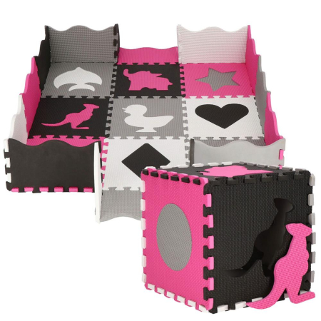 Covor din spuma pentru copii, tip puzzle forme, 34 piese, termoizolant, 120×120 cm, gri roz [6]