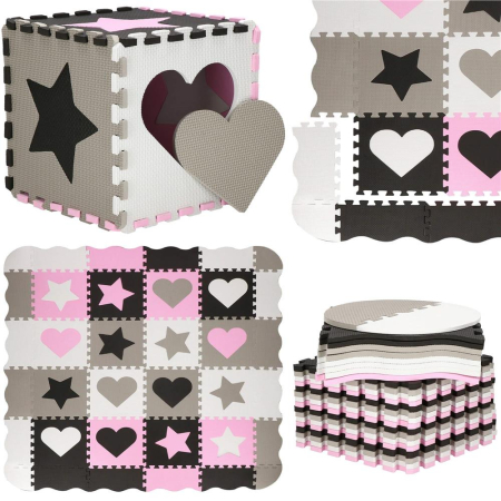 Covor din spuma pentru copii, tip puzzle forme, 52 piese, termoizolant, 150x150 cm, gri roz [4]