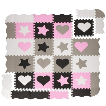 Disponibil livrare locker S - Covor din spuma pentru copii, tip puzzle forme, 52 piese, termoizolant, 150x150 cm, gri roz