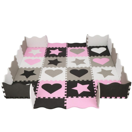 Covor din spuma pentru copii, tip puzzle forme, 52 piese, termoizolant, 150x150 cm, gri roz [2]