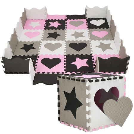 Covor din spuma pentru copii, tip puzzle forme, 52 piese, termoizolant, 150x150 cm, gri roz [6]