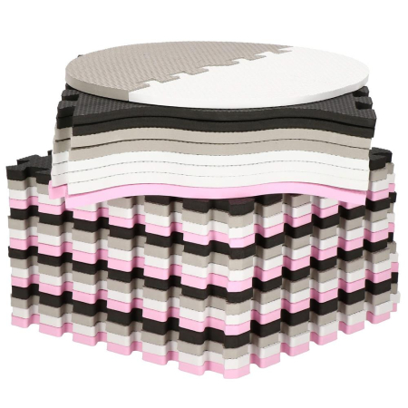 Covor din spuma pentru copii, tip puzzle forme, 52 piese, termoizolant, 150x150 cm, gri roz [14]