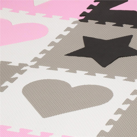 Covor din spuma pentru copii, tip puzzle forme, 52 piese, termoizolant, 150x150 cm, gri roz [12]