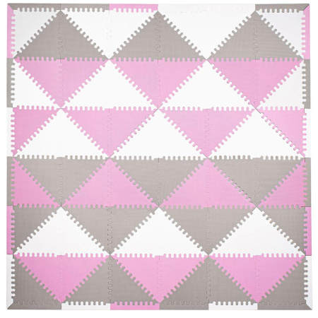 Disponibil livrare locker - Covor din spuma pentru copii, tip puzzle triunghiuri, 96 piese,186×186 cm, gri roz