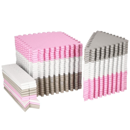 Covor din spuma pentru copii, tip puzzle triunghiuri, 96 piese,186×186 cm, gri roz [6]