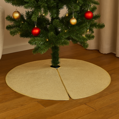 Covoras de pus sub bradul de Craciun, diametru 90 cm, auriu [1]