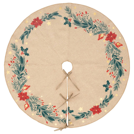 Iarna - Covoras de pus sub bradul de Craciun, diametru 90 cm, bej cu modele