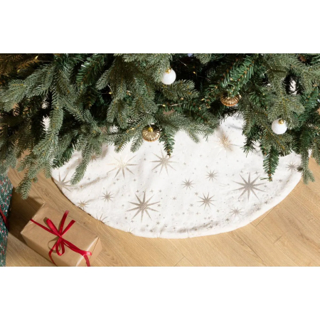 Covoras de pus sub bradul de Craciun, diametru 90 cm, cu stele aurii, alb [3]